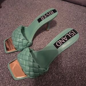 River Island Green Braided Heels with Gold Accents
